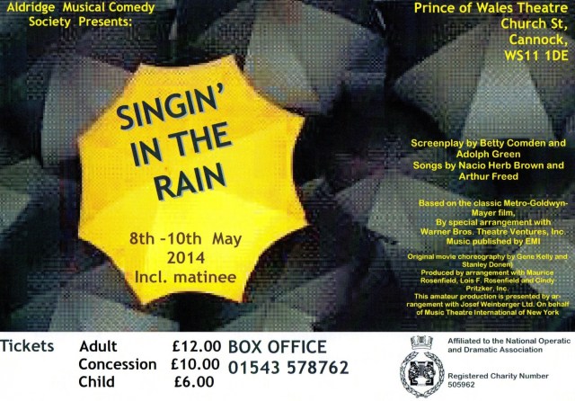 Singin' in the Rain. Prince of Wales Theatre Cannock. 8th – 10th May 2014.