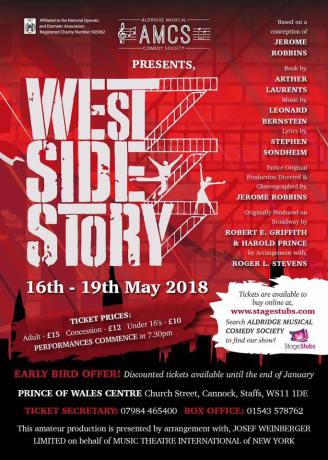 West Side Story – Prince of Wales Theatre, Cannock – 16 to 19 May 2018 Aldridge Musical Comedy Society AMCS